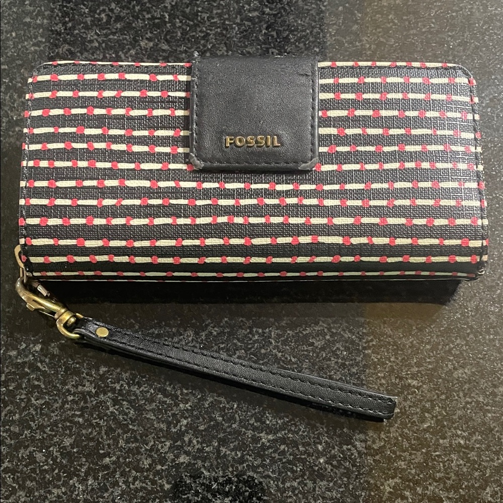 Fossil Black and Red Patterned Wallet - Minor wear (see photo) - Picture 1 of 7